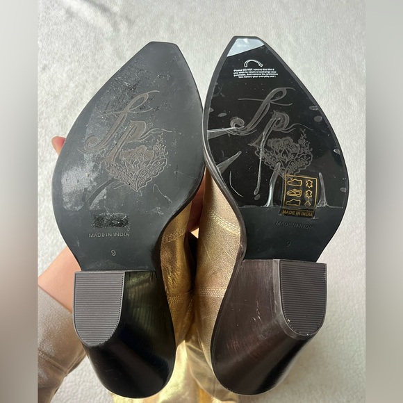 FREE PEOPLE TRIPLE CROWN SLOUCHY KNEE HIGH GOLD BOOTS SIZE 9 WOMENS - Picture 7 of 8